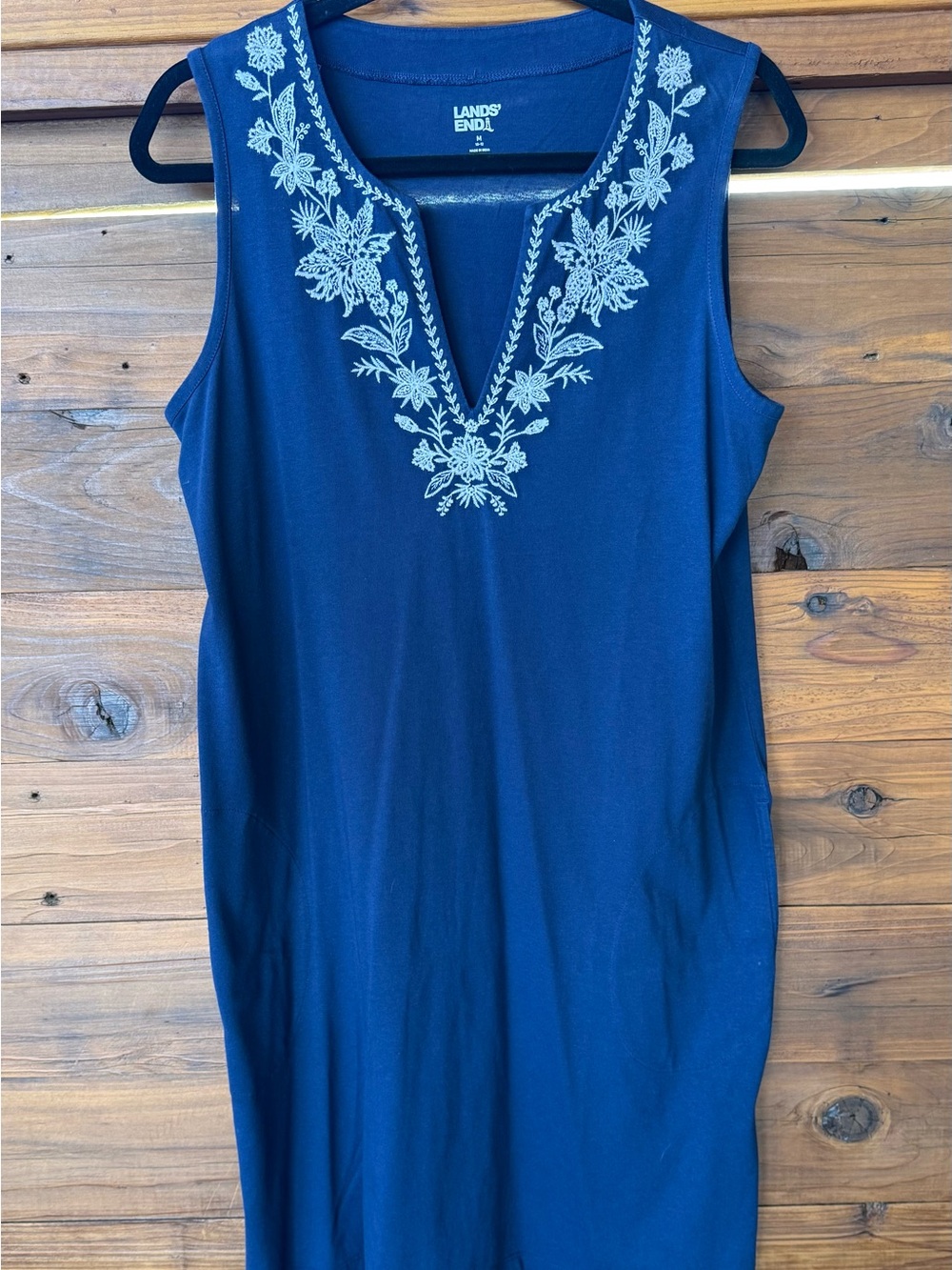 Lands' End Navy Dress with white Floral Embroidery